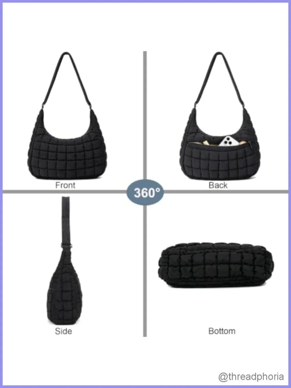 Quilted Nylon Crossbody Shoulder Hobo Bag Puffer Purse